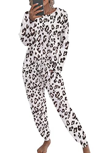 Prettygarden Women's Tie Dye Two Piece Pajamas Set Casual Long Sleeve Sweatshirt With Long Pants Loungewear (Leopard,Medium) #TOP2