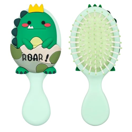 Cepillo Pelo Antitirones para Niños Peine Antirotura Cepillo Pelo Rizado Antiestático Dinosaurio Hair Brush para Niña Cabello Largo, Cabello Rizos y Grueso (Verde)