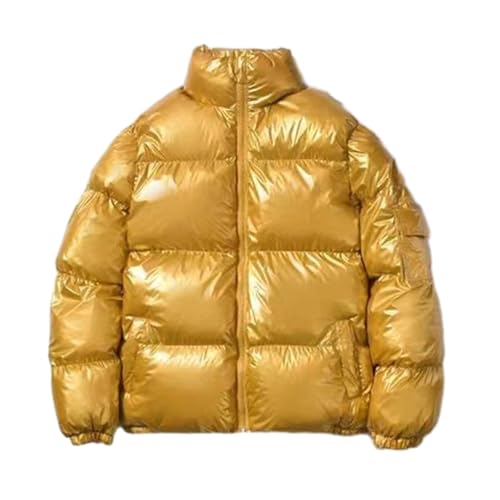 Cambkatl Men's Glossy Padded Winter Coat Metallic Full Zip Down Quilted Puffer Jacket Warm Plus Size Shiny Puffy Outerwear