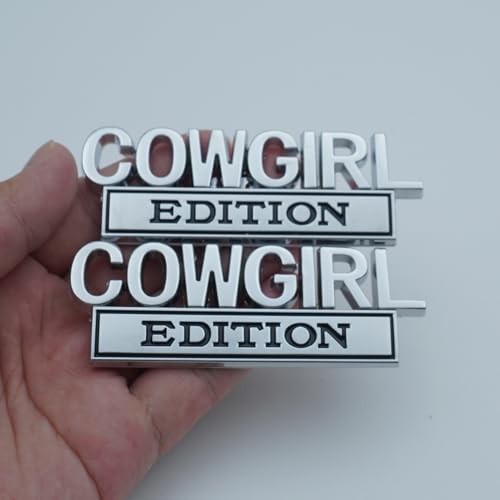 Image of 2pcs Metal Cowgirl Edition Side Rear Front Hood Trunk Emblem 3D Badge Decal Sticker Replacement for Universal Car Truck SUV (Silver Black)