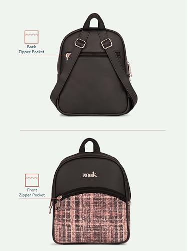 Image of ZOUK Dalila Mini Daypack | Stylish Small Backpack for Women | Compact | Bag for Girls | Daily College Use | Travel Day Pack | Vegan Leather | Handcrafted | Water-Resistant