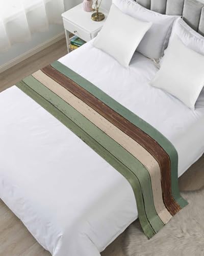 Twin Bed Runner Farmhouse Brown Wood Grain Bedding Runner Scarves Decorative Bed Scarf, Country Farm Green Wooden Soft Bed Runners for Bedroom Hotel Wedding 71x20IN