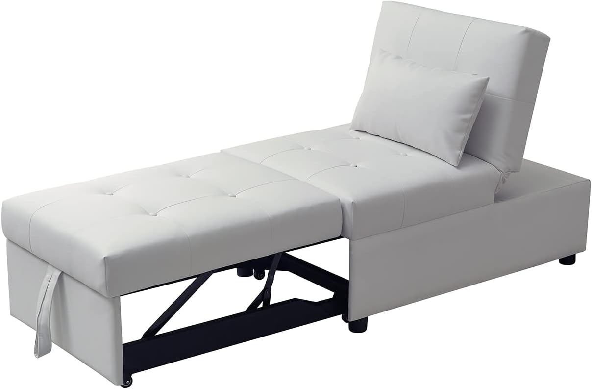 Kings Brand Furniture - Multi-Function Ottoman, Sofa Bed Sleeper, Convertible Chair, White