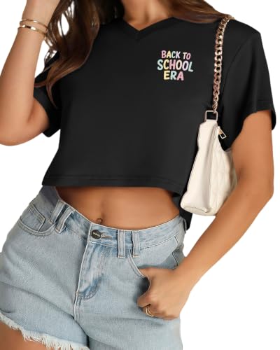 Image of Womens Crop Tops Short Sleeve V Neck Summer Cropped T Shirts Baisc Tees