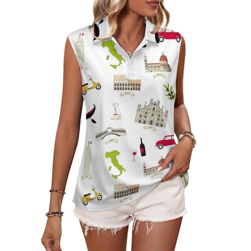 Famous Italian Landmarks Women's Sleeveless Golf Polo Shirts Athletic Tank