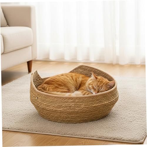 Lit panier rond en rotin pour chat de 17 pouces avec son coussin lavable - 6
