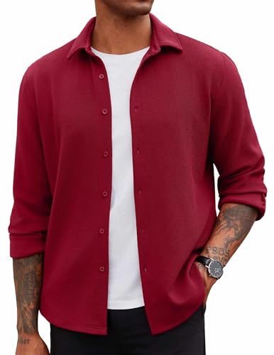 Image of COOFANDY Men's Overshirt Shacket Jacket Mens Textured Button Down Long Sleeve Shirts Fashion Jacket