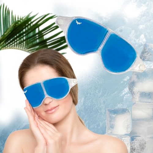 Vifitkit Eye Mask with Cooling Gel for Sleeping, Eye Mask for Dark Circles, Dry Eyes, Cooling Eyes, Pain Relief, Eye Relaxing, Redness, Eye Patches, Eye Cooling Reusable Gel Pad with Stretchable Band (Blue)