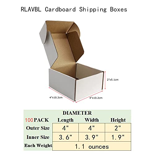 Image of RLAVBL 4x4x2 Shipping Boxes Set of 100, White Small Corrugated Cardboard Box, Mailer Box