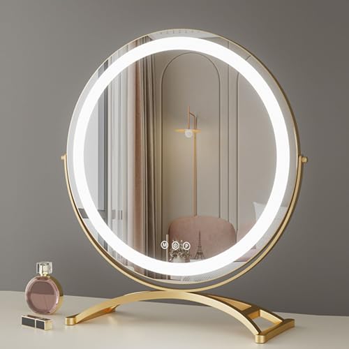 Espejo de maquillaje redondo LED con control táctil e iluminación de 3 colores para mesa 2