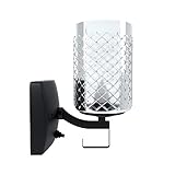 Dream lighting 12volt DC Matte Black Wall Light Fixture for RV, Trailer, Automotive, Indoor Bedroom Porch Wall Lamp – 3500K, Diamond Faceted Glass Sconce, with Switch