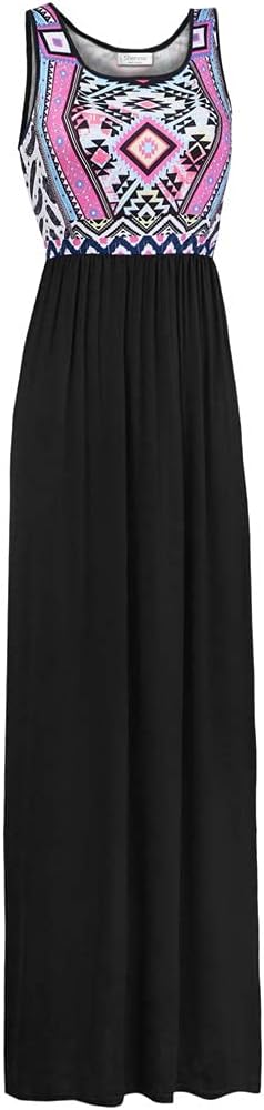 Sherosa Women's Summer Sleeveless Boho Floral Maxi Dresses Chevron Striped Casual Tank Flowy Long Sundress Beach Vacation - Image 5