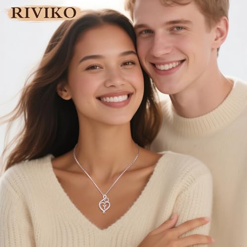 RIVIKO Infinity Heart Initial Necklace for Women,925 Sterling Silver Letter Pendant Personalized Jewelry,Name Necklace Graduation Birthday Mother's Day Gifts for Mom Women Wife Friend3
