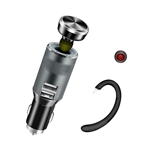 Meyoung Bluetooth Headset with Dual USB Car Chargers and Safety Hammer, 3 in 1 Charger Adapter Mini Wireless Earbuds with Mic