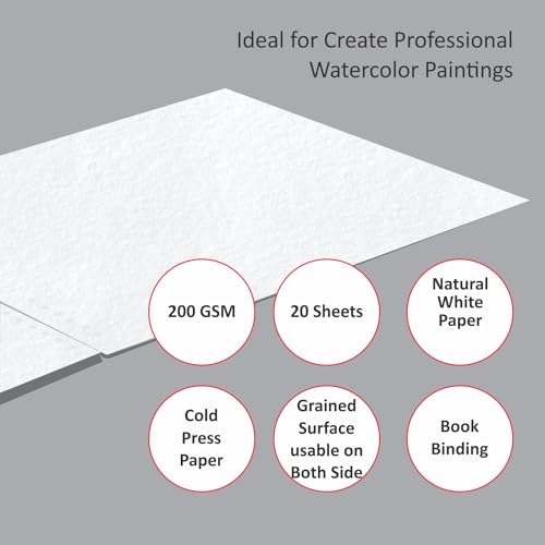 Image of anupam Water Color Pad - A4, 200 GSM, 20 Sheets, White, (Model: water Colour paper)
