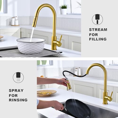 Tohlar Gold Kitchen Faucets with Pull Down Sprayer and Deck Plate by Tohlar - Used condition - Image 3