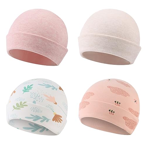 Image of Zsedrut Spring Infant Hospital Beanie Newborn Baby Girls Cotton Hat Tolddler Boy Soft Double-Layer Hat