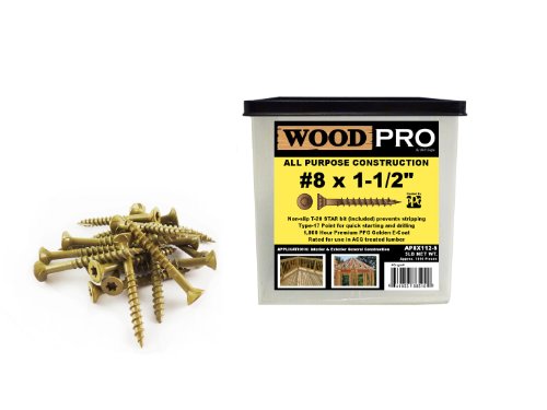 WoodPro Fasteners AP8X112-5 T20 5 libras 8 de 1-1/2 pulgadas Tornillos para construcción de madera, 1050 piezas, Dorado miniatura 2