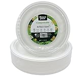  Eco Natural 50 Platos Blancos Redondos de 22 cm. Fabricado con Fibra Natural Caña de Azúcar. Platos Desechables Postre. Reciclable, Biodegradables y Compostables. 100% Ecologicos