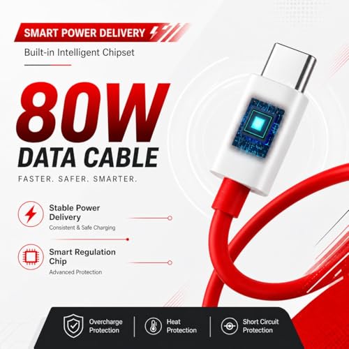 Image of 80W Fast Charging USB A to USB C Cable for OnePlus 13 /12 /11 /Nord, Realme, Oppo | Supports SuperVOOC, Warp, Dash Charging | 1.2M Durable Cable