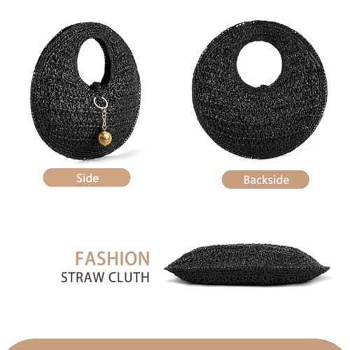 Image of PHILOMENA Woven Straw Beach Bag for Women Handmade Raffia Circle Bag, Summer Boho Chic Tote Purse Handbag Large Round Bag