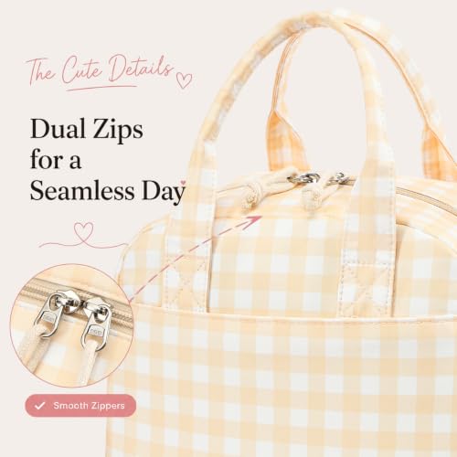 Image of LOVELYWIND Lunch Box for Women,Insulated Lunch Bag,Yellow Plaid Tote 9L