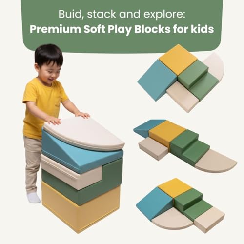 IGLU SOFT PLAY Corner Climber 5er Softbausteine Set für Kleinkinder & Babys – Kletterbausteine aus Schaumstoff – Krabbellandschaft & Motorikspielzeug für Zuhause (Pastel Sea)