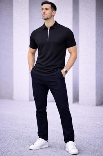 Image of Mack Jonney Men Ribbed Polo T-Shirt | Regular Fit | Half Sleeve | Zip Collar Casual T-Shirt-MJ-94
