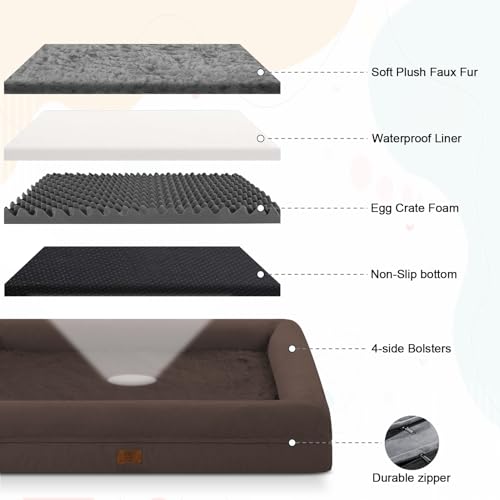 Image of Orthopedic Dog Bed Waterproof Pet Sofa for Large Sized Dogs | 360 Degree Bolster Support, Egg Crate Foam, Waterproof Liner, Non-Slip Bottom, Machine Washable Cover, 36 x 27 Inch