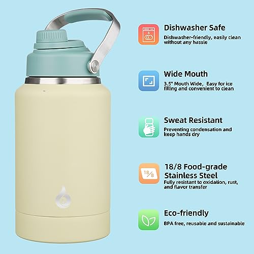 Image of BJPKPK 64oz Insulated Water Bottles, Dishwasher Safe Half gallon Water Bottle with Metal Handle, BPA Free Spout Lid & Detachable Bowl, Large Stainless Steel Jugs, Chartreuse