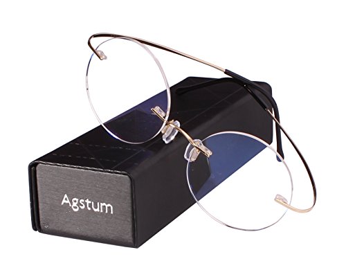 Agstum Pure Titanium Round Eyeglasses Rimless Flexible Glasses Frame 46mm