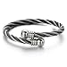 Elastic Adjustable Steel Twisted Cable Cuff Bangle Bracelet for Men and Women Silver Black Two-tone