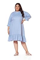 Jwalin Women's Plus Size Knee-Length Flounce Dresses (JWWDRS00055 Sky XL-P_Sky_XL)