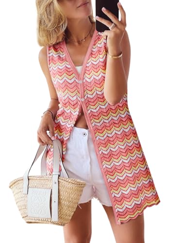 Women's Swimwear Cover Ups V Neck Button Down Sweater Vest Fashion 2025 Sleeveless Striped Cardigans2