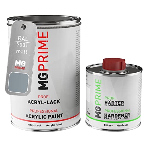 RAL 7001 Gris argent/Silver grey mat peinture acrylique 1,5 Litres / 1500 ml durcisseur inclus