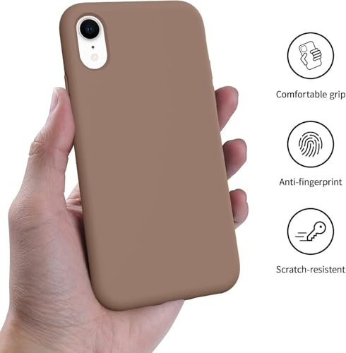 Image of VONZEE Liquid Silicone Case with Microfiber Coushioning Compatible for iPhone Xr Shockproof Slim Back Cover, Gel Rubber Full Body Protection - Brown