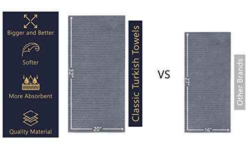 Classic Turkish Towels - Extra Large Ribbed Hand Towels, 20X32 Inches, Luxury 100% Turkish Cotton, Absorbent Quick Dry Bathroom Towels, Set Of 4 (Grey) #TOP2