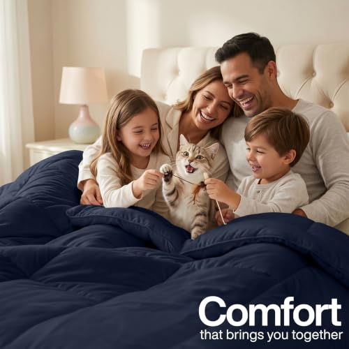 Image of Utopia Bedding Comforters Queen Size, All Season Duvet Insert, Down Alternative Box Stitched Bed Comforter with Corner Tabs, Machine Washable (Navy)