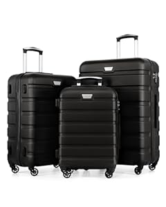COOLIFE 3-Teiliges Kofferset für Familienreisen, Auslandsreisen, M+L+XL, ABS+PC, Hartschale, Leicht Robuster, Koffer mit 360° Spinner Räder, YKK Reißverschluss, TSA Zahlenschloss, Schwarz
