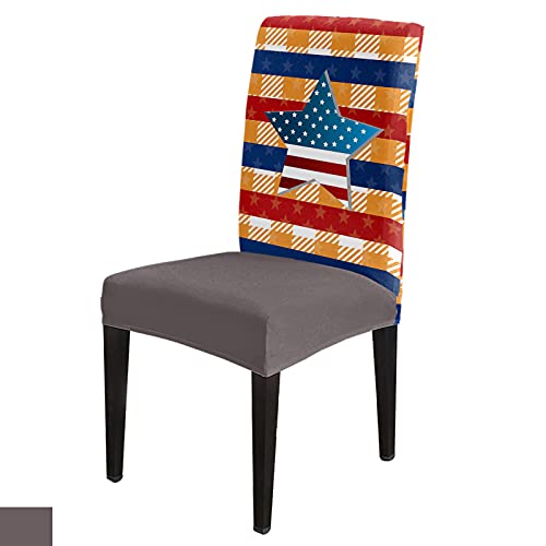 Stretch Chair Cover Dining Room Chair Covers Set of 8, American Flag Five-Point Star Stripe Plaid Removable Kitchen Chair Covers Soft Chair Seat Protector Fitted with Elastic Bottom for Office