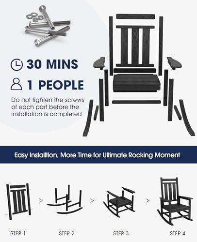 Image of KINGYES Oversized Outdoor Rocking Chair Set of 4, HDPE Patio Rockers, Black