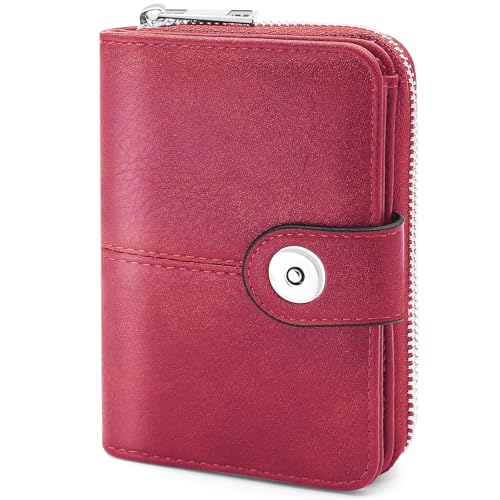 Carteras de Mujer pequeña Cuero PU Monedero Tarjetero Mujeres pequeño con Protección RFID Billetera con Cremallera para Mujer Corta, Múltiples Ranuras y Compartimentos (Fucsia)