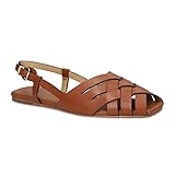 NSZPD Women's Slingback Flat Sandals Woven Buckle Strappy Flats Peep-Toe Roman Holiday Summer Beach Shoes
