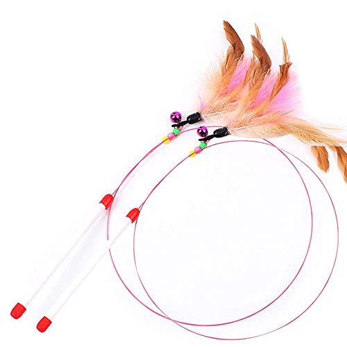 EXTREE Cat Feather Toy, Simulation Bird Feather Toy, Cat Teaser and Exerciser Wand Telescopic Cat Fishing Pole Toy for Indoor Kitty Old Cat Exercise 1Wandsï¼Œ 2 Wandsï¼Œ6 Wands and 10 Wands Available (2)