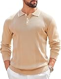 COOFANDY Mens Long Sleeve Polo Pullover Vintage Knit Quarter Button Sweater Classic Old Money Clothes Khaki, XX-Large