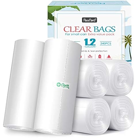 1.2 Gallon 240 Counts Strong Trash Bags Garbage Bags by RayPard, fit 5-6 Liter, 0.8-1.6 and 1-1.5 Gal trash Bin Liners for Home Office Kitchen Bathroom Bedroom, Clear Cover