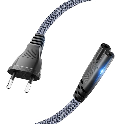Stromkabel 2 Polig, Goalfish Netzkabel Stromkabel Strom Kabel Stecker Typ C Eurostecker (CEE 7/16 auf C7) Nylon-Geflecht Kleingerätekabel mit VDE für PS5 / PS4 / PS3 / Xbox Serie X/S,TV Blu-Ray - 1M