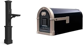 Mayne 580B00300 Newport 25x8 Black Mail Post and Brunswick Large Steel Black with Brushed Nickel Post Mount Mailbox