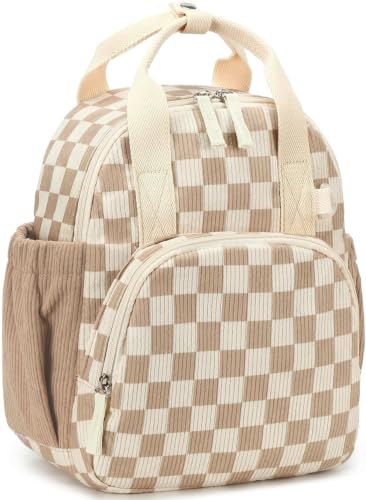 Image of Bluboon Toddler Backpack for Girls Boys 2-4 Cute 12 inch Preschool Kindergarten Backpacks Kids Daycare Bags School Travel (Brown-White checkered, Age 2-4 (12 inch H not Fit A4 Folder))