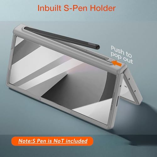 Image of Kapa Geometric S Pen Holder Hinge Protection Back Cover for Samsung Galaxy Z Fold6 / Fold 6 | Slim Shock Proof Case with Inbuilt Glass & S Pen Slot (Silver)
